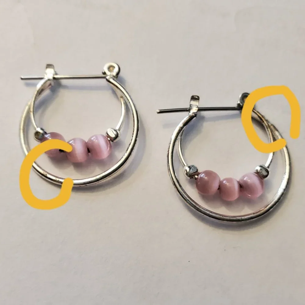 Silver tone Pink Heart Necklace and Hoop Earrings